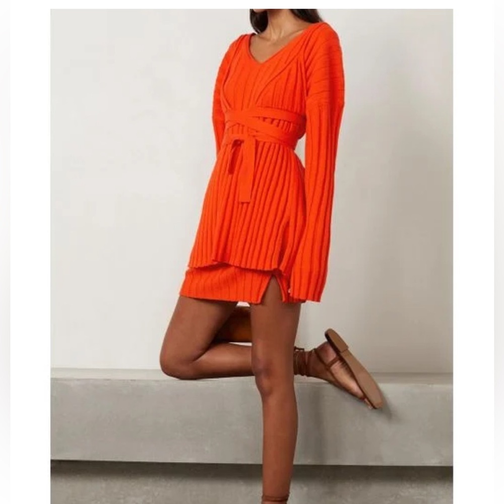 Altuzarra Boyes Layered Stripe Ribbed Cashmere Cotton  Medium Sweater Dress Res